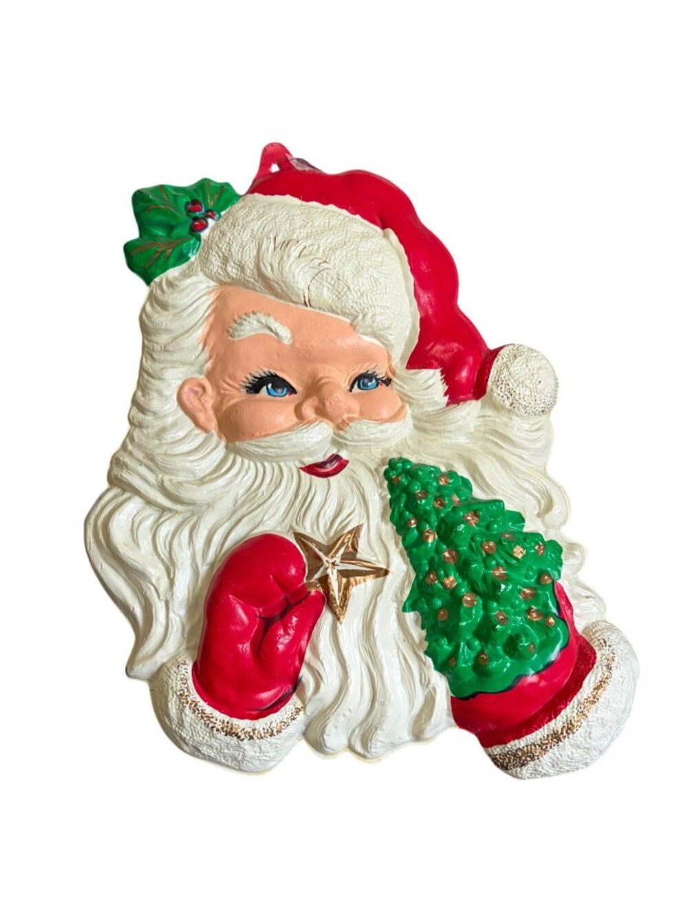 Vintage Christmas Santa Claus Vacuform Plastic Wall Decoration